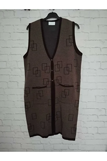 anne moda ankara winter, 1st quality steel, acrylic knitted, 2 pockets, 3 buttons, V-neck extra long knitwear vest