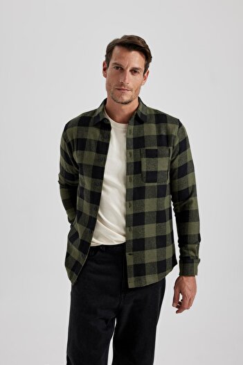 DeFacto Regular Fit Polo Collar Checked Flannel Long Sleeve Long Sleeve Shirt S1238Az23Au