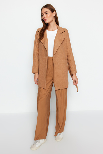 Trendyol Collection Camel Belted Wool Stamp Coat TWOAW24KB00170