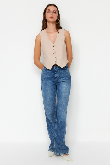 Trendyol Collection Stone Regular Buttoned Woven Vest TWOAW24YE00093