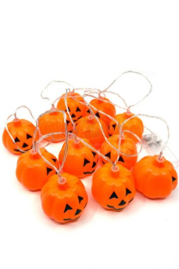 Huzur Party Store Balkabağı Led Işık Karışık Renkli 12 Kabaklı 220 Cm Pilli Halloween Cadılar Bayramı Dekor Süsü