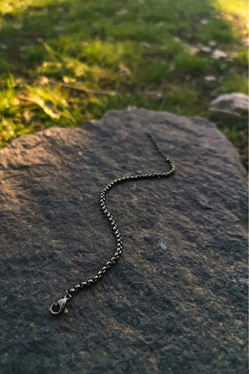 The Collection Unisex Knitted Albanian Chain Tarnish Resistant Black Steel Bracelet