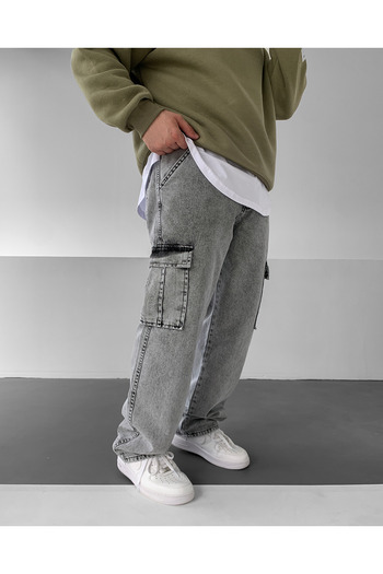 NO1 KONSEPT Gray Oversize Gabardine Trousers with Cargo Pockets