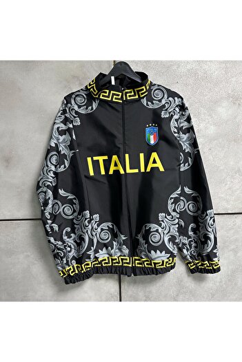 Baycombine35 Unisex Black Italia Patterned Raincoat
