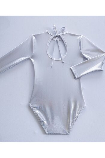 LULLY KİDS Girl's Shiny Silver Gymnastics Ballet Leotard Body Swimsuit
