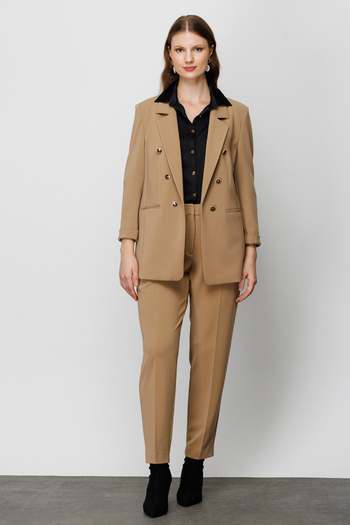 Ekol Large Size Buttoned Camel Women's Jacket 23204503