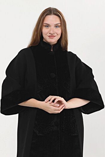 Laden Steel Knit Knitwear Black Sleeve Poncho Women's Large Size Cardigan Wool Winter Mother Cardigan