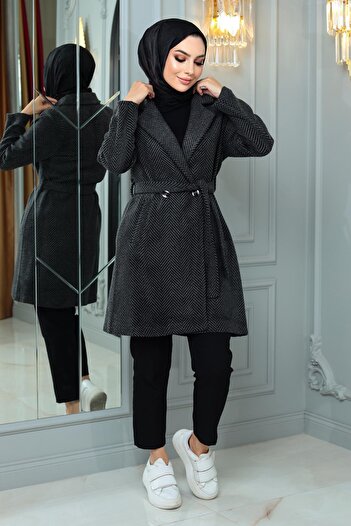 Modamihram Buttoned Stash Coat Anthracite 19162