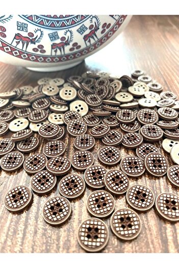 canan dizayn 11.5 mm Beige-Brown Polyester Button (30 Pcs)