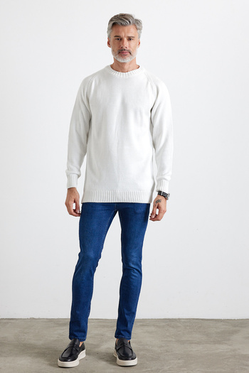Livio Ferri Men's Crew Neck Thick Italian Sleeve Knitwear Sweater
