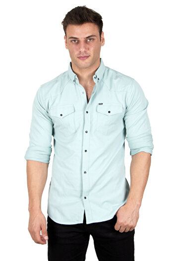 DeepSEA Men's Mint Green Snap Button Pocket Double Cover Shirt 2300410