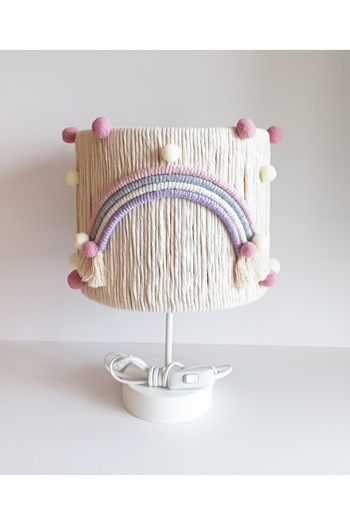 C&A&B KUZEY AVİZE Pink Ecru Macrame Wrapped Rainbow - Baby Girl Child Room Lampshade