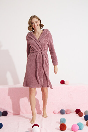 Siyah İnci rosedry Wellsoft Hooded Embroidered Dressing Gown
