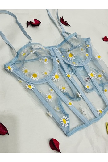 mendoza store Blue Uncovered Daisy Underwire Bustier Corset