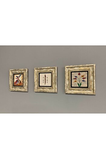 Oscar Stone Decor Çerçeveli Taş Duvar Dekoru 20 X 20 Cm 3 Lü Semazen Elif Ebruli Çiçek