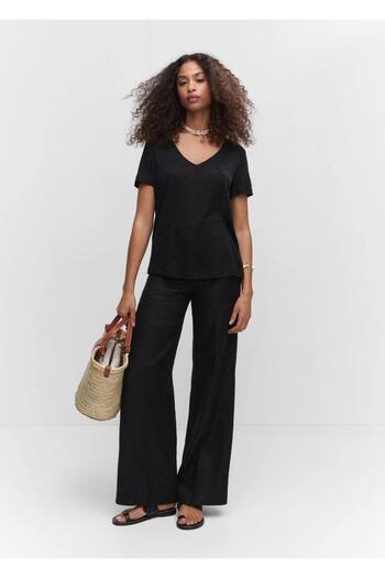 MANGO Woman V-Neck Linen T-Shirt