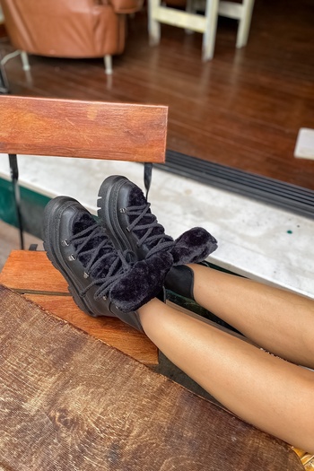 SHOEBELLAS Local Μαύρες Γούνινες Γυναικείες Μπότες
