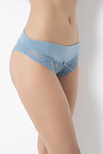 Ramior Pachet de 5 chiloți de bikini cu dantelă, albastru bleumarin, albastru, crem, pudră, trandafir uscat