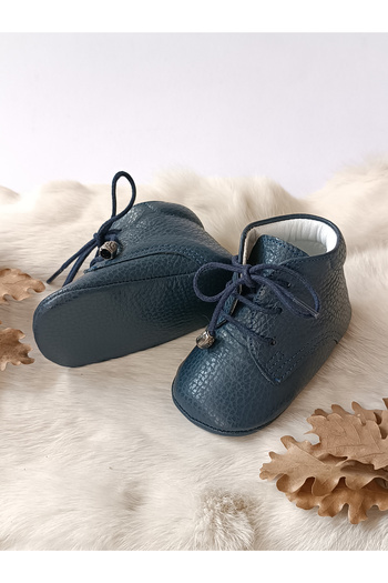 Hodore Navy Blue Genuine Leather Baby Booties