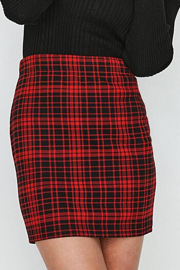 Select Moda Kadın Kareli Örme Mini Etek