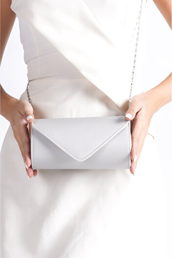 Moda Değirmeni Silver Women's Evening Dress Bag Satin Clutch Bag BG1178-310-0002