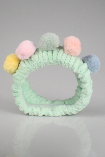 Toyaş Green Colored Plush Bandana with Pompom Makeup Spa Hair Band