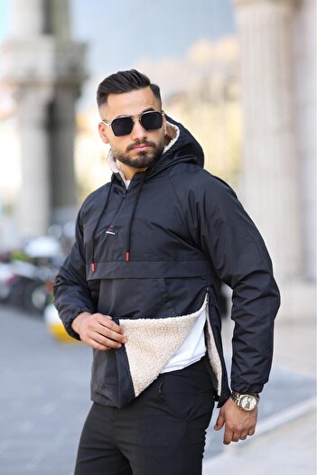 PRİFALDİ Men's Hooded Sweat Coat - Prifaldi, Thick Fur Kangaroo Pocket, Water Repellent Fabric