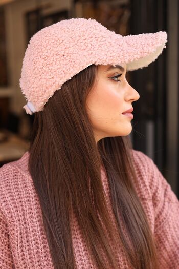 REMSA Women's Curly Plush Cap Hat RKŞ-07 Powder