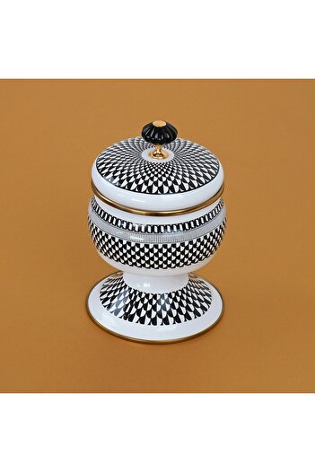 Glore Destina Black Patterned Enamel Footed Sugar Bowl