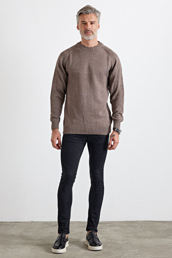 Livio Ferri Men's Crew Neck Thick Italian Sleeve Knitwear Sweater