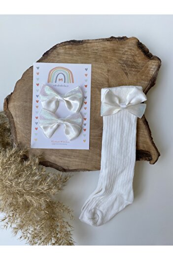 Miniminiksdesing Shiny Glittery Bow Socks and Buckle Set