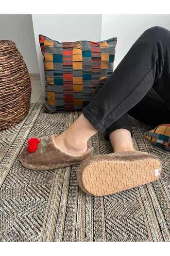 Behtah Kundura Silent Sole Cherry Plush Fluffy Daily Wearable House Slippers Bohça Çeyiz