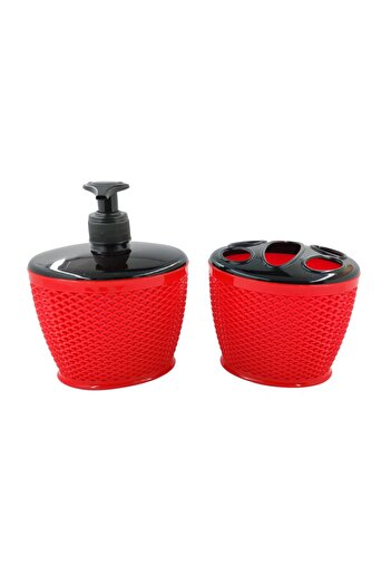 fafatara Red 2-Piece Bathroom Set - Soap Dish and Toothbrush Plastic