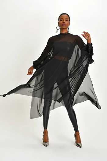 Quincey Women's Black Tulle Tunic