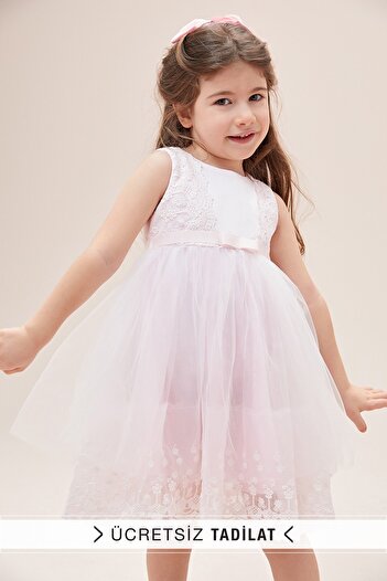 Oleg Cassini Girl's Pink Strappy Tulle Skirt Children's Dress L18