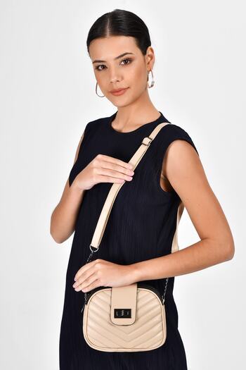 Bagzone Mink Women's V Embroidered Lock Detail Shoulder Bag 10VA2061