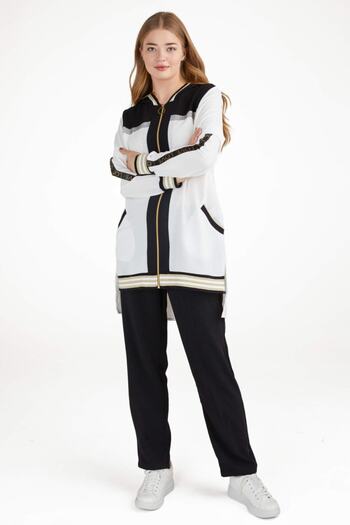 Sementa Ecru and Black Crepe Set - Comfortable Fit and Hood - 74599