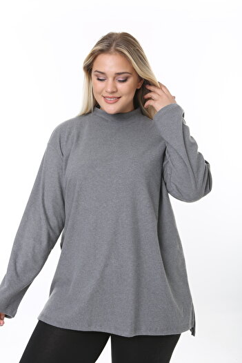 ESPİNA Women's Large Size Soft Quality Slit Turtleneck Tunic