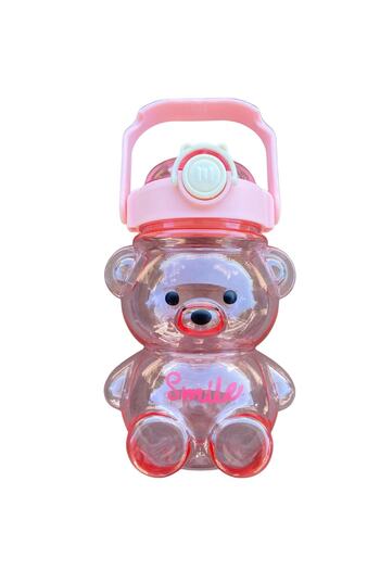 BAHOME Transparent Colored 800 Ml Water Bottle with Smile Teddy Bear