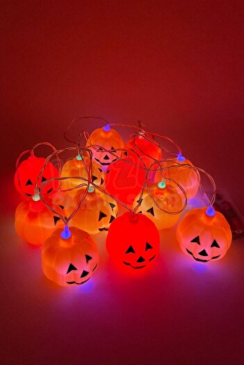 Huzur Party Store Balkabağı Led Işık Karışık Renkli 12 Kabaklı 220 Cm Pilli Halloween Cadılar Bayramı Dekor Süsü