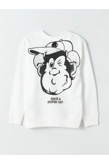 LC Waikiki Crew Neck Nostalgic Monkey Printed Long Sleeve Boy's Sweatshirt