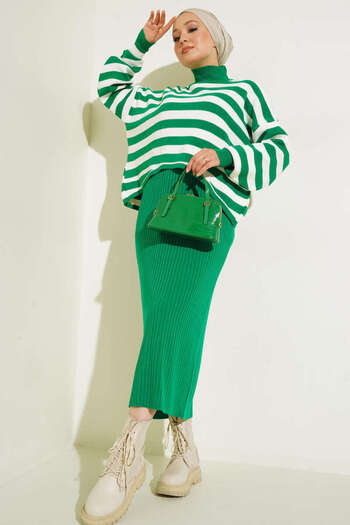 benguen 5105 Turtleneck Gilet Knitwear Suit Green