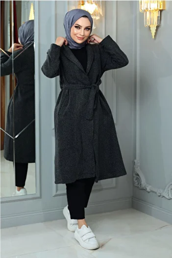 Modamihram Wide Collar Cashmere Coat Anthracite 19157