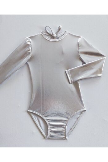 LULLY KİDS Girl's Shiny Silver Gymnastics Ballet Leotard Body Swimsuit