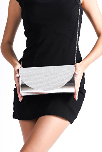 Moda Değirmeni Silver Glitter Women's Glitter Evening Dress Bag BG1178-310-0004