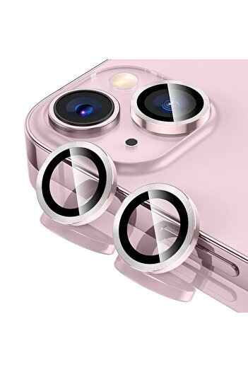 HyperAge Iphone 15 & Iphone 15 Plus Camera Protector Metal Frame 9 Layer Toughened Glass Pink [Set of 2]