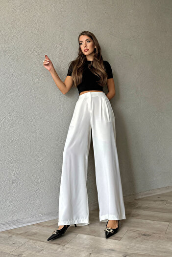 Seda Yalçın Atelier Ecru Elastic Detailed Palazzo Trousers