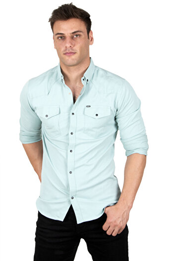 DeepSEA Men's Mint Green Snap Button Pocket Double Cover Shirt 2300410