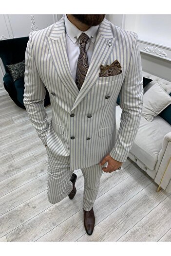 LONATOLİA Men's Double Breasted Suit Swallow Collar Italian Cut Slim Fit Jacket Trousers