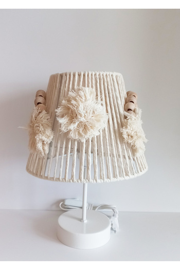 C&A&B KUZEY AVİZE MACROME Rope Wrapped Wooden Beaded RAINBOW APPLIQUED HANDMADE POMPOM Children's and Baby's Room Lampshade